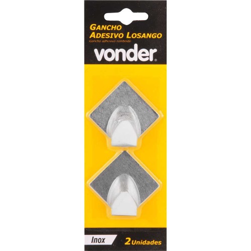 Gancho adesivo losango em inox com 2 pe�as