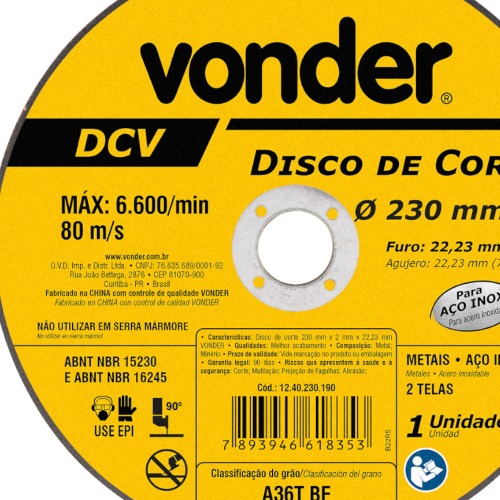Disco de corte 230 x 2,0 x 22,23 mm - DCV