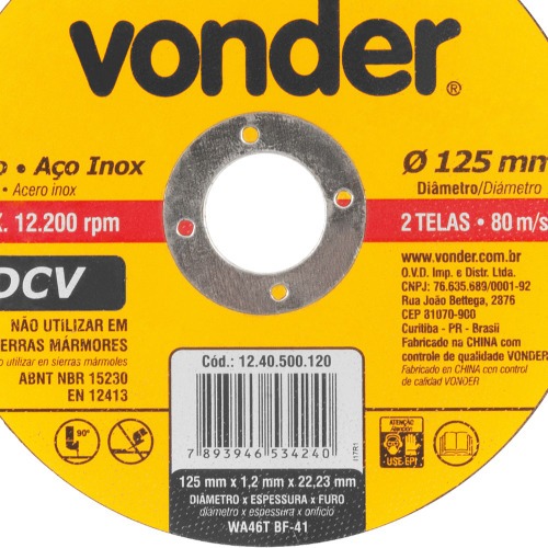Disco de corte 125 x 1,2 x 22,23 mm DCV 