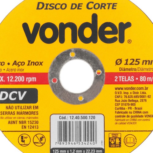 Disco de corte 125 x 1,2 x 22,23 mm DCV 