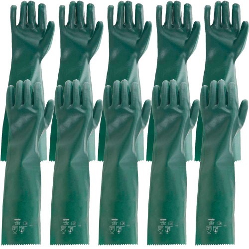 Kit 5 pares de luva pvc lisa com forro de algodão 65 cm - PLV 0065 Kit 5 pares de luva pvc lisa com forro de algodão 65 cm - PLV 0065