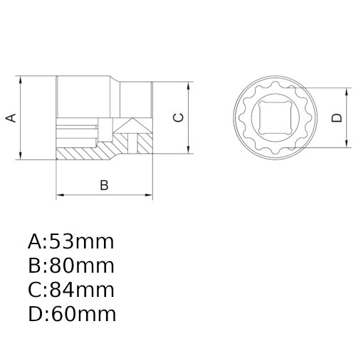 Soquete estriado 60 mm encaixe 1