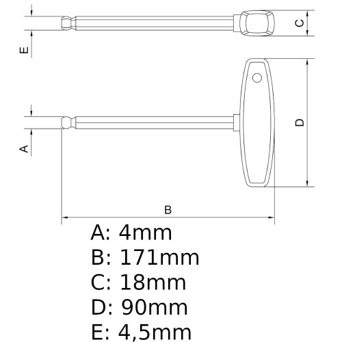 Chave allen abaulada 4 x 142 mm  cabo T a�o cromo van�dio