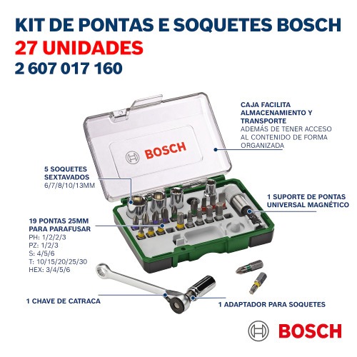 Jogo de pontas e soquetes para parafusar com 27 pe�as - Kits Extra Hard