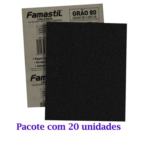 Kit 20 Folhas de lixa d'�gua gr�o 80 - F51.01