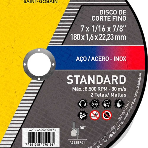 Disco de corte para metal e inox 7 x 1,6 x 7/8 Disco de corte para metal e inox 7 x 1,6 x 7/8
