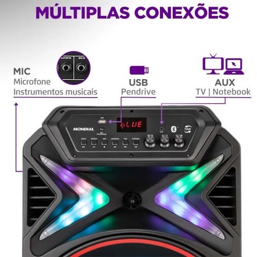 Caixa de som amplificada 700W RMS Bluetooth e FM Connect lights Plus - CM-700  110V/220V