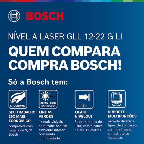 Nível a Laser com 2 linhas verdes 12m com bateria e suporte - GLL 12-22 G Nível a Laser com 2 linhas verdes 12m com bateria e suporte - GLL 12-22 G