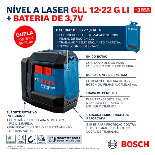 Nível a Laser com 2 linhas verdes 12m com bateria e suporte - GLL 12-22 G Nível a Laser com 2 linhas verdes 12m com bateria e suporte - GLL 12-22 G