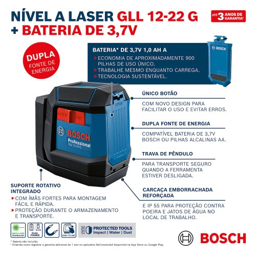 N�vel a laser verde 2 linhas alcance de 12 m com suporte girat�rio acoplado - GLL 12-22 G