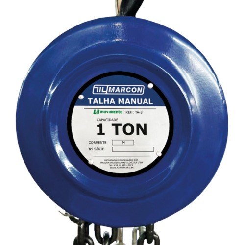 Talha manual com capacidade de 1000 kg e 3 metros de corrente - TA-3