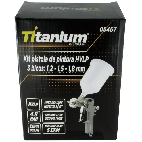 Pistola de pintura HVLP tipo gravidade com 3 bicos 1,2 / 1,5 e 1,8mm - 05457