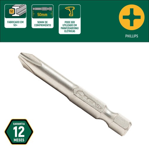 Jogo de bits philips Ph3 x 50mm encaixe 1/4