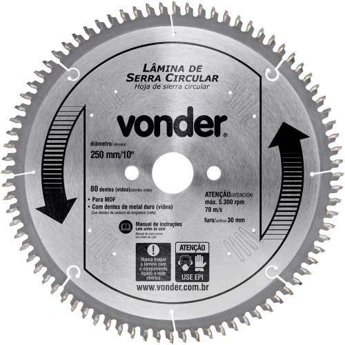 Disco de serra para madeira 250 x 30 mm 80 dentes