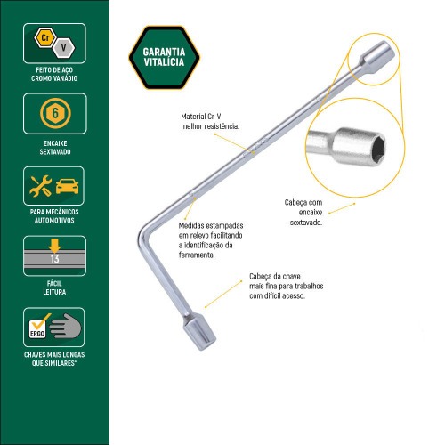 Chave biela sextavada 16 mm a�o cromo van�dio - ST47519L