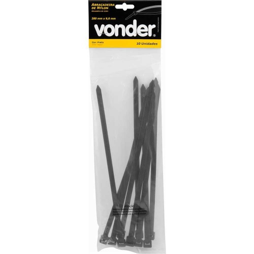Abra�adeira de nylon 280 x 9 mm preta com 10 pe�as