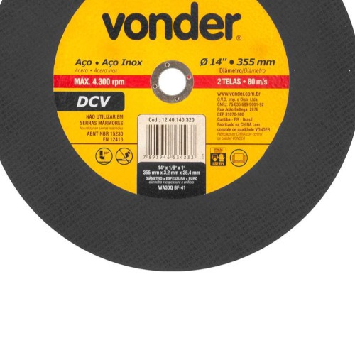 Disco de corte 355 x 3,2 x 25,40 mm - DCV Disco de corte 355 x 3,2 x 25,40 mm - DCV