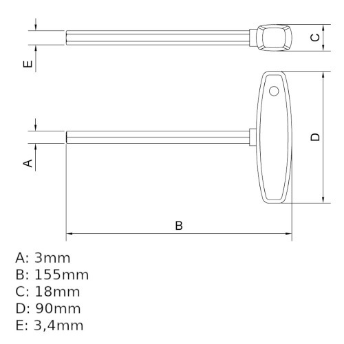 Chave allen cabo T 3 x 126 mm - 44360103