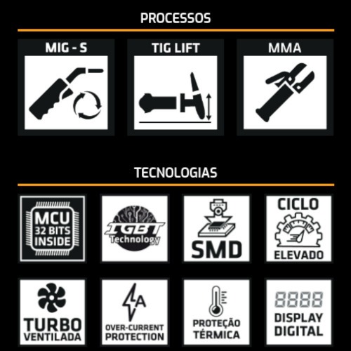 Inversora de Solda Multiprocesso 250A para Eletrodo Mig e Tig - TOUCH 250S MAX  220V