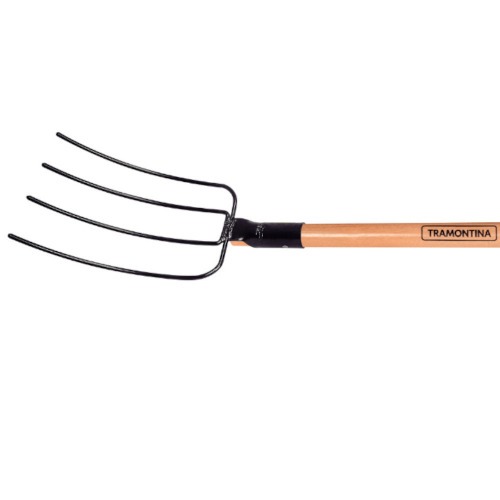 Forcado reto de arame 4 dentes em a�o com cabo de madeira 71 cm - 77144444