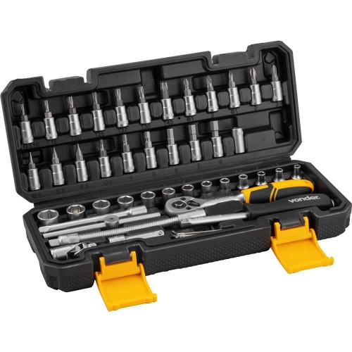 Jogo de soquete sextavado e ponteira 4 mm a 14 mm encaixe 1/4 Jogo de soquete sextavado e ponteira 4 mm a 14 mm encaixe 1/4