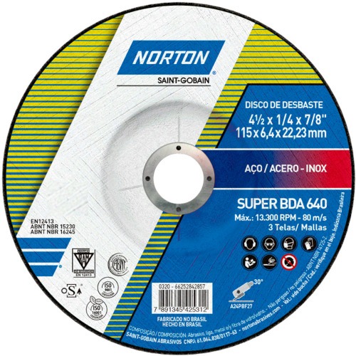 Disco de desbaste para metal 4.1/2 x 1/4 x 7/8