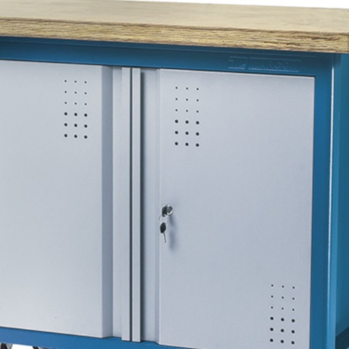 Bancada m�vel com 2 portas de a�o e tampo de madeira - 2009