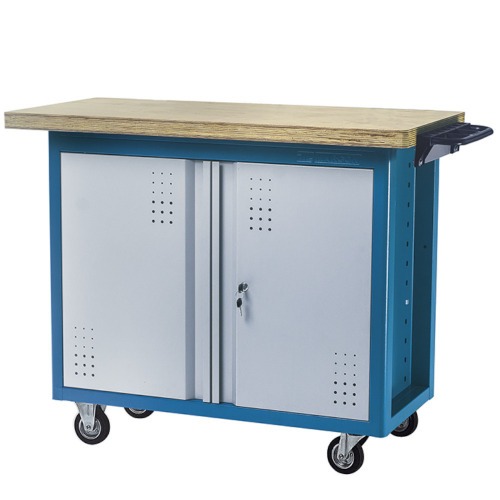 Bancada m�vel com 2 portas de a�o e tampo de madeira - 2009