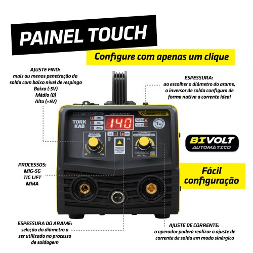 Combo Inversora de solda Mig sem g�s Multiprocesso 140A KAB 140 Trisolda + M�scara e Acess�rios   110V/220V