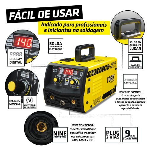 Combo Inversora de solda Mig sem g�s Multiprocesso 140A KAB 140 Trisolda + M�scara e Acess�rios   110V/220V