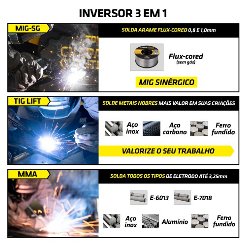 Combo Inversora de solda Mig sem g�s Multiprocesso 140A KAB 140 Trisolda + M�scara e Acess�rios   110V/220V