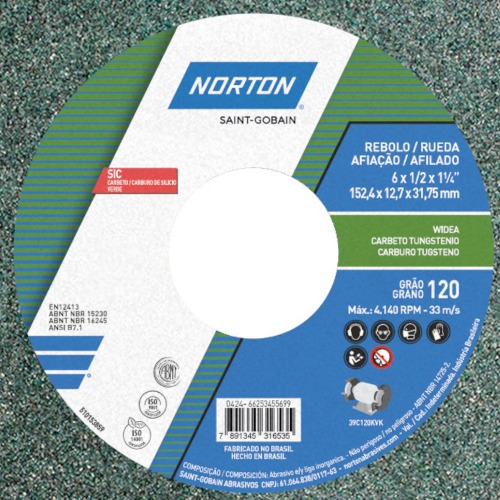 Rebolo reto para metal duro 6 x 1/2 x 1,1/4