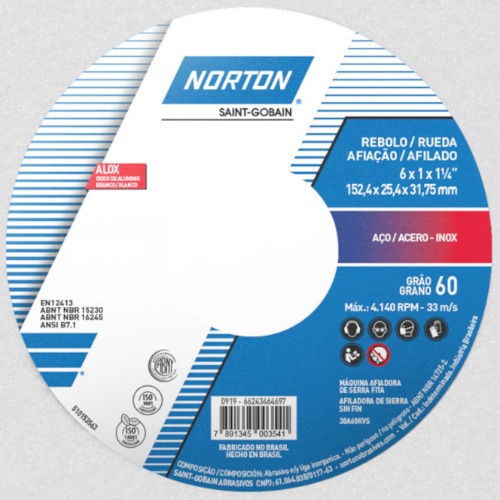 Rebolo reto para metal duro 6 x 1 x 1.1/4