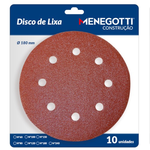 Disco de lixa 180 mm 8 furos para lixadeira de parede MLP800H / MLP710 LED com 10 unidades