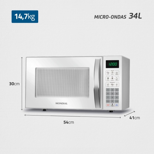 Micro-ondas 34 litros 1400W 10 níveis de potência - MO-02-34-W 110V Micro-ondas 34 litros 1400W 10 níveis de potência - MO-02-34-W 110V