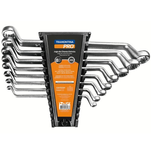 Jogo de chave estrela 6 a 22 mm com 8 peças em aço cromo vanádio - 44630/308 Jogo de chave estrela 6 a 22 mm com 8 peças em aço cromo vanádio - 44630/308