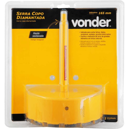 Serra copo diamantada 165 mm com haste de 3/8