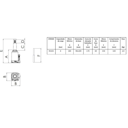 Macaco hidr�ulico tipo garrafa 4 toneladas - 96102