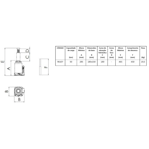 Macaco hidr�ulico tipo garrafa 50 toneladas - 96107