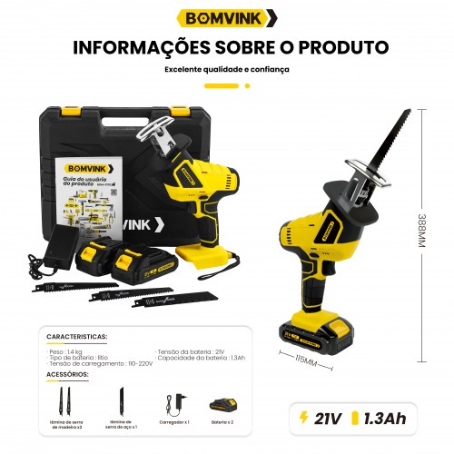 Serra de poda a bateria 21V com 2 baterias - BOM-9702 110V/220V Serra de poda a bateria 21V com 2 baterias - BOM-9702 110V/220V