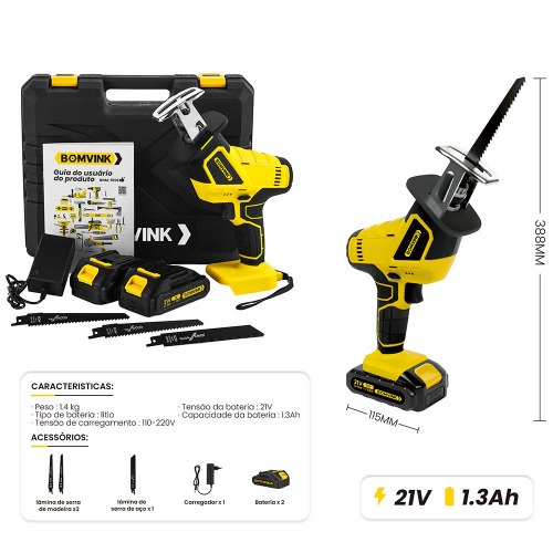 Serra de poda a bateria 21V com 2 baterias - BOM-9702 110V/220V Serra de poda a bateria 21V com 2 baterias - BOM-9702 110V/220V