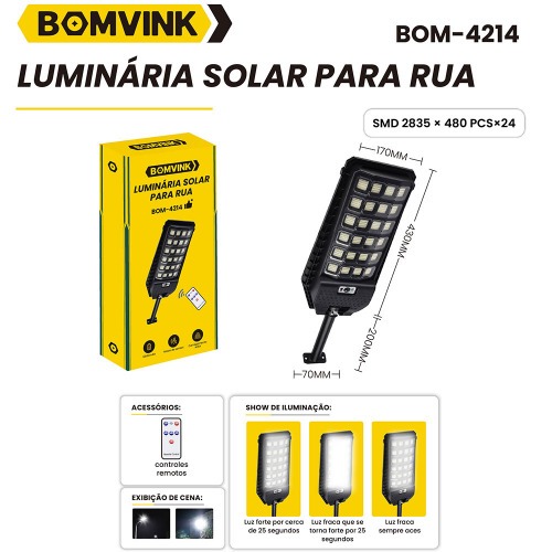 Lumin�ria solar led com sensor de movimento 6600mAh  - BOM-4214