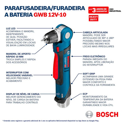 Furadeira parafusadeira angular a bateria 12V 3/8