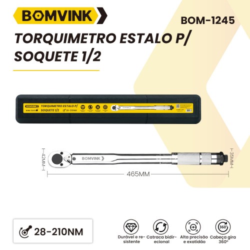 Torquímetro de estalo 28 - 210 Nm encaixe 1/2 Torquímetro de estalo 28 - 210 Nm encaixe 1/2