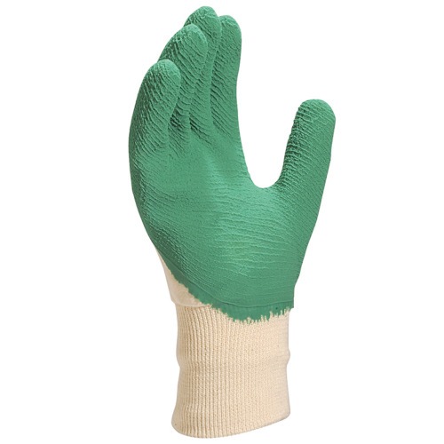 Luva de algod�o revestida em l�tex corrugado verde G - LA50009