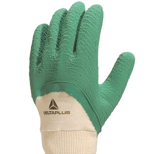 Luva de algod�o revestida em l�tex corrugado verde G - LA50009
