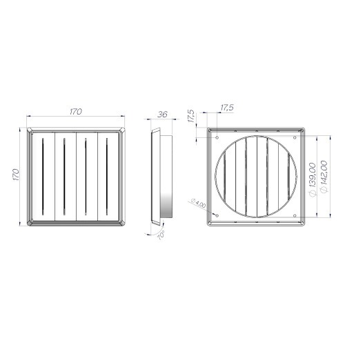 Grade de ventila��o pl�stica quadrada para duto de 150 mm - GR017