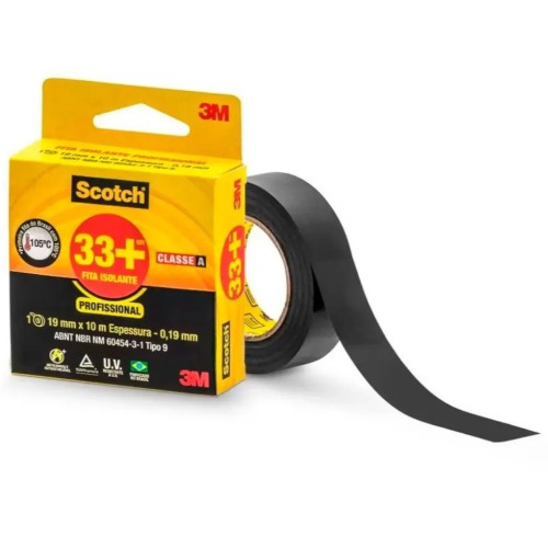 Fita isolante antichama 19 mm x 10 m preta - SCOTCH 33