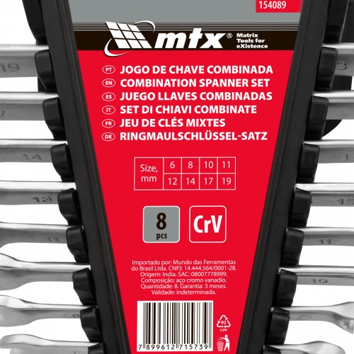 Jogo de chave combinada 6 a 19 mm 8 pe�as - 154089