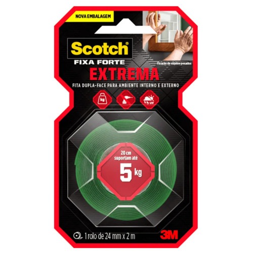 Fita dupla face fixa forte fixa��o extrema 24 mm x 2 m